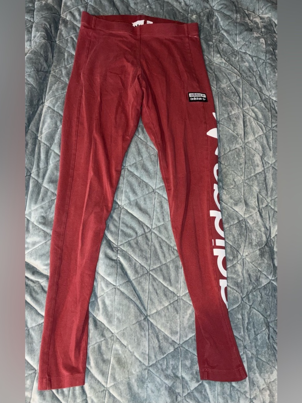 adidas Kids Burgundy Leggings with White Side Logo Small